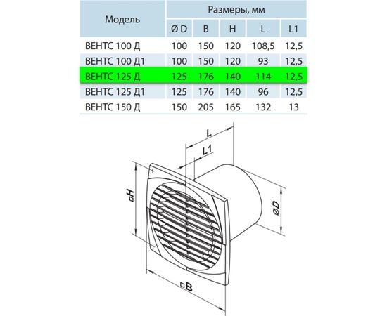 Витяжний вентилятор Вентс 125 Д Т, зображення 2