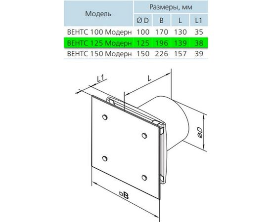 Витяжний вентилятор Вентс 125 Модерн Т, зображення 2