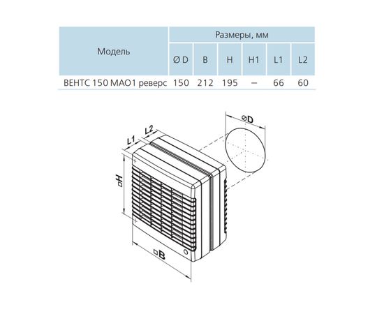 Реверсивный вентилятор Вентс 150 МАО1 реверс, изображение 2