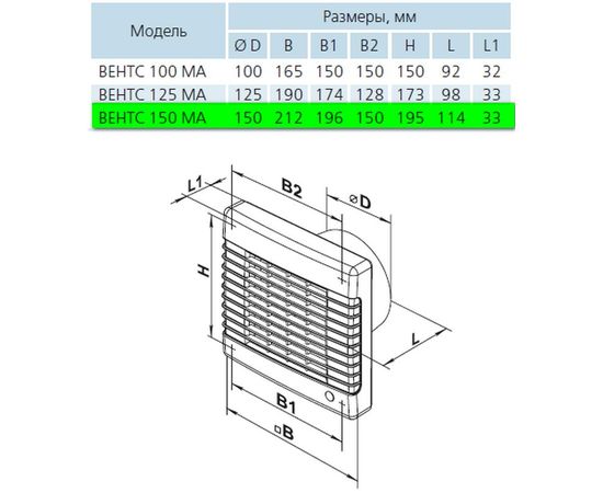Витяжний вентилятор Вентс 150 МАТ, зображення 2