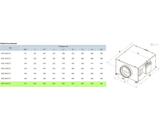 Канальний вентилятор Вентс КСБ 315 ЕС П, зображення 2