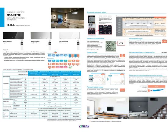 Кондиционер сплит-система Mitsubishi Electric Design Inverter MSZ-EF50VE3W/MUZ-EF50VE, изображение 4